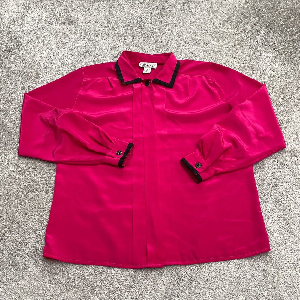 Alyssa Carr Vintage Satin Button Down Shirt Womens 10 Pink Long Sleeve Blouse